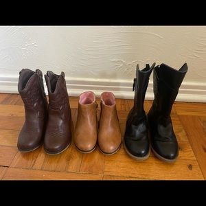 Lot of brown and black boots, toddler size 8